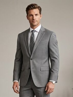 Lauren Ralph Lauren Men's Grey With Subtle Blue Pinstripe Suit Jacket Size 48R
